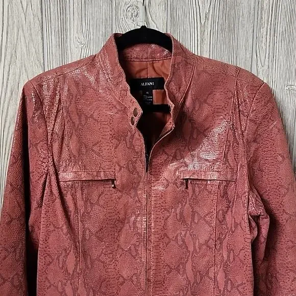 Alfani Pink Leather Snakeskin Print Moto Jacket Womens XL - Picture 2 of 9